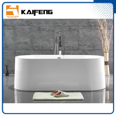 Large Oval Acrylic Freestanding Soaking Bathtubs White Color With Overflow