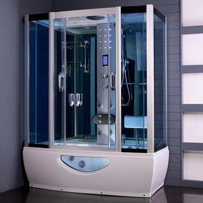 Tempered Glass Rectangular Shower Enclosure Steam Tub Shower Combo With Shower Handle