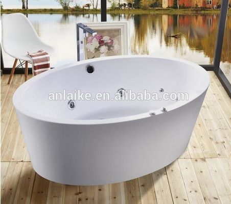 White Oval Acrylic Freestanding Whirlpool Bathtub 1700mm Length supplier