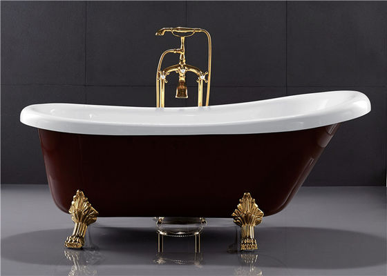 67 Inch PMMA Acrylic Free Standing Bathtub Clawfoot Soaking Tub Dark Red Color supplier
