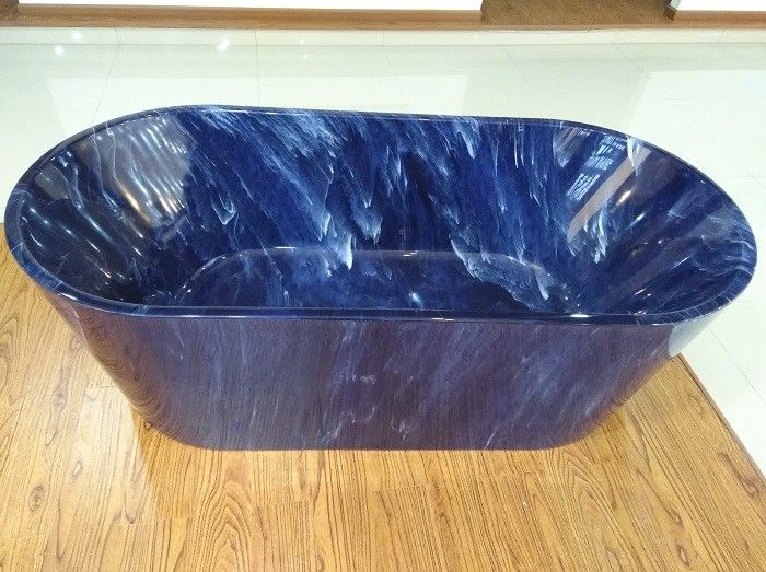 1700mm length ovel acrylic blue marble color freestanding bath tub with center drainer supplier